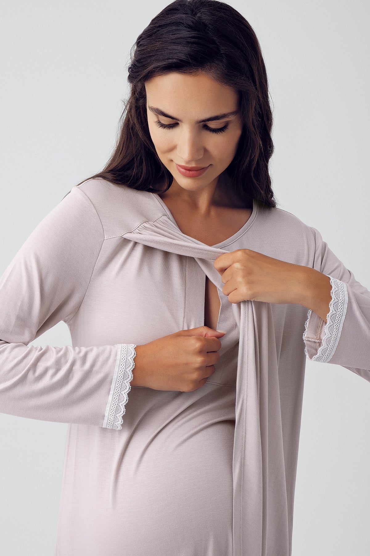 Shopymommy 15109 Wide Double Breasted Maternity & Nursing Nightgown