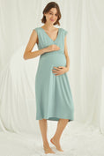 Load image into Gallery viewer, Shopymommy 18466 Lace V-Neck Maternity & Nursing Nightgown Green
