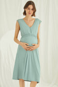 Load image into Gallery viewer, Shopymommy 18466 Lace V-Neck Maternity & Nursing Nightgown Green
