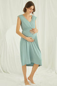 Load image into Gallery viewer, Shopymommy 18466 Lace V-Neck Maternity & Nursing Nightgown Green
