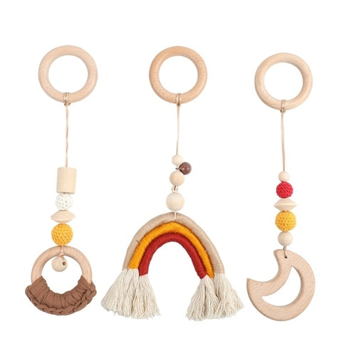 1set Wooden Rattle Teethers Baby Toys Play Gym Mobile Newborn Sensory