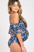 Load image into Gallery viewer, Blue Floral Ruffle Trim Ruched One-Piece Maternity Swimsuit
