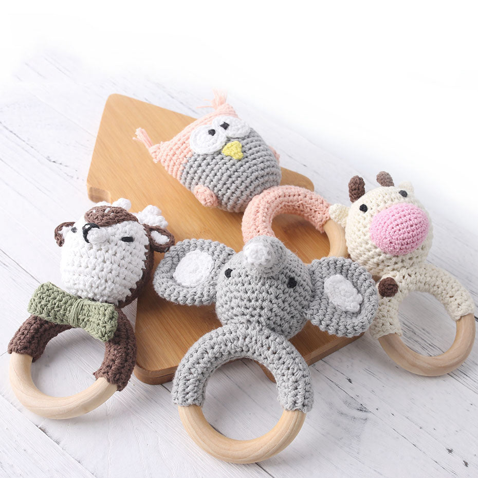 1pc Baby Teether Music Rattles for Kids Animal Crochet Rattle Elephant