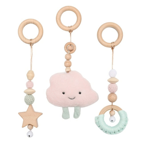 1set Baby Wooden Rattle Toys Play Gym Mobile Hanging Sensory Toys