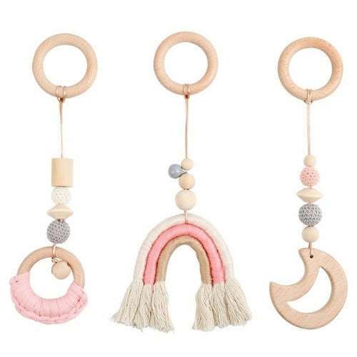 1set Baby Wooden Rattle Toys Play Gym Mobile Hanging Sensory Toys