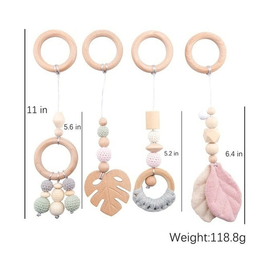 1set Baby Wooden Rattle Toys Play Gym Mobile Hanging Sensory Toys