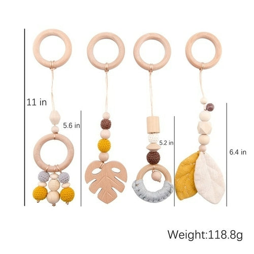 1set Baby Wooden Rattle Toys Play Gym Mobile Hanging Sensory Toys