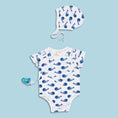 Load image into Gallery viewer, Smart Short Sleeve Bodysuit + Bib - Blue Whale
