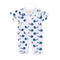 Load image into Gallery viewer, Smart Short Sleeve Kimono Romper + Bib - Blue Whale
