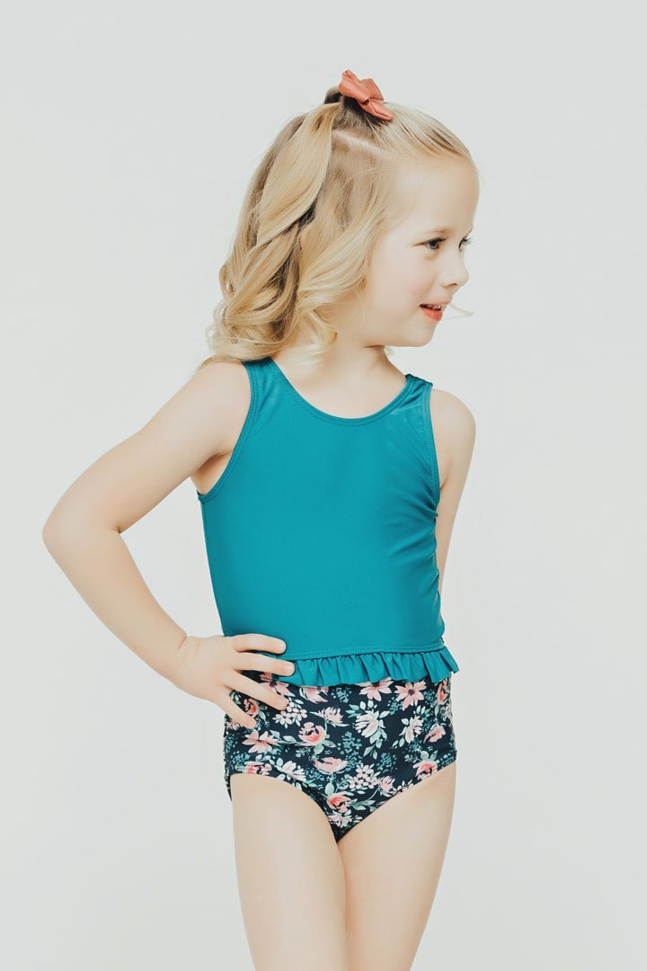 Janela Bay Dark Teal Little Ruffle Swim Top