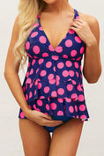 Load image into Gallery viewer, Blue Dot Print Ruffled Layered Maternity Swimsuit
