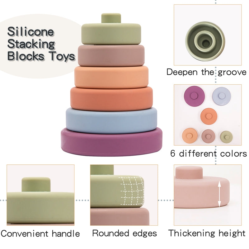 6pcs Baby Toy Soft Building Blocks Silicone Stacking Blocks Round