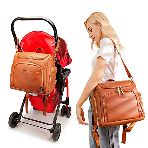 7-in-1 Baby Diaper Bag Solid Pu Leather Mummy Maternity Bag Large