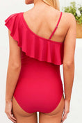 Load image into Gallery viewer, Red Ruffle Front One Shoulder Maternity Swimsuit
