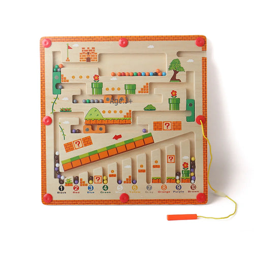 Children's magnetic wooden color and number maze, learning educational