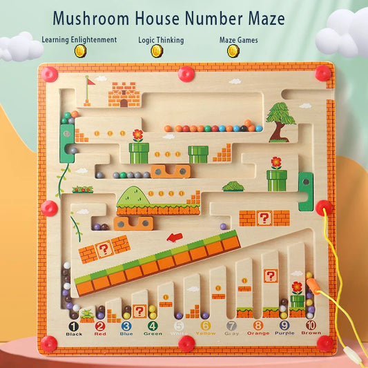 Children's magnetic wooden color and number maze, learning educational