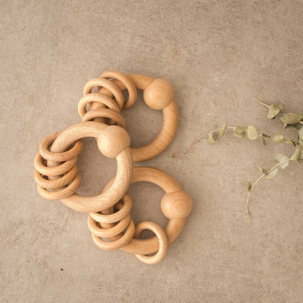 Baby Bed Bell Rattle Toy | Beech Wood Teething Ring | Beech Wood