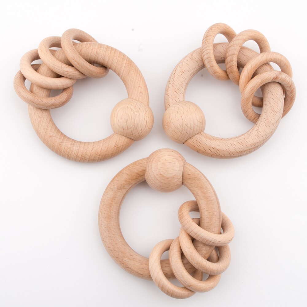 Baby Bed Bell Rattle Toy | Beech Wood Teething Ring | Beech Wood