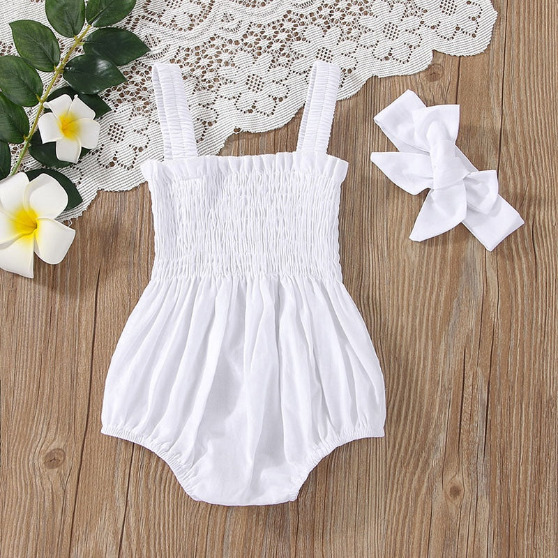 Baby's Clothes Summer Jumpsuit Outfit Solid Color Ruched Toddler Girl