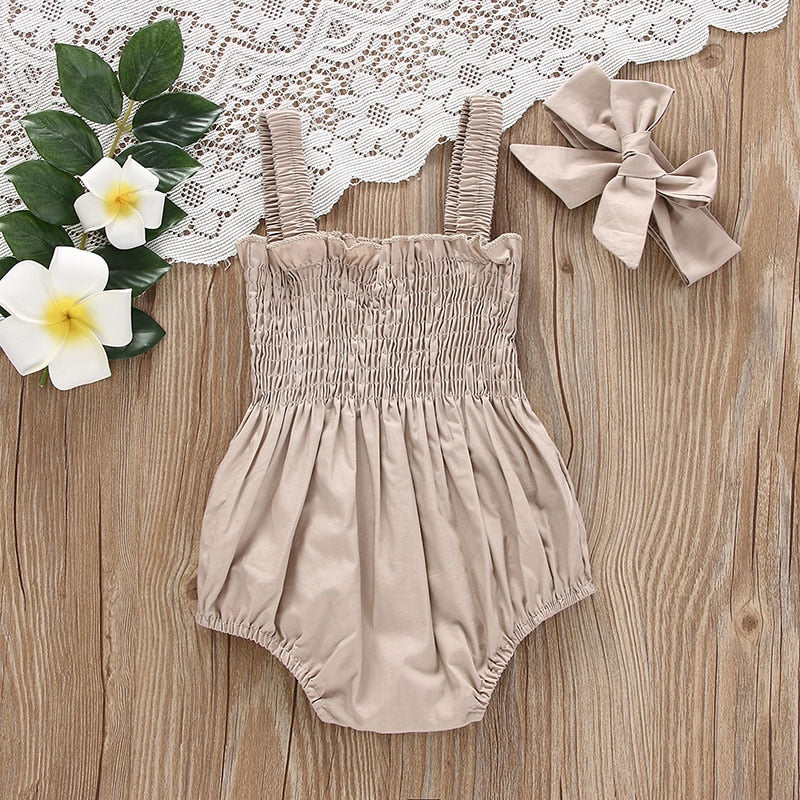 Baby's Clothes Summer Jumpsuit Outfit Solid Color Ruched Toddler Girl