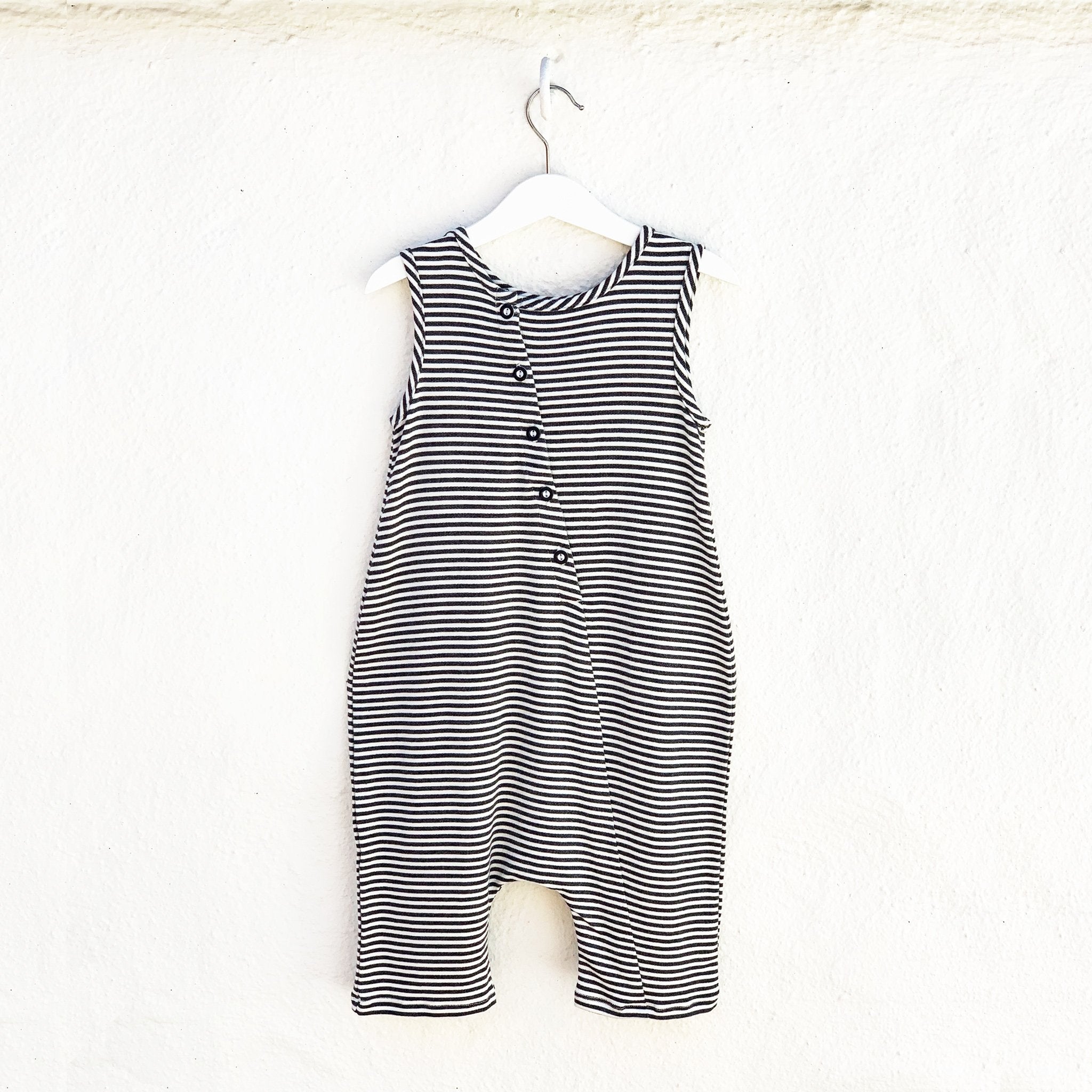 Tank Romper - Black + White Stripes