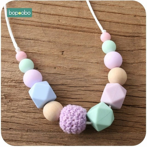 Bopoobo 1pc Baby Teething Silicone Necklace Food Grade Silicone Beads