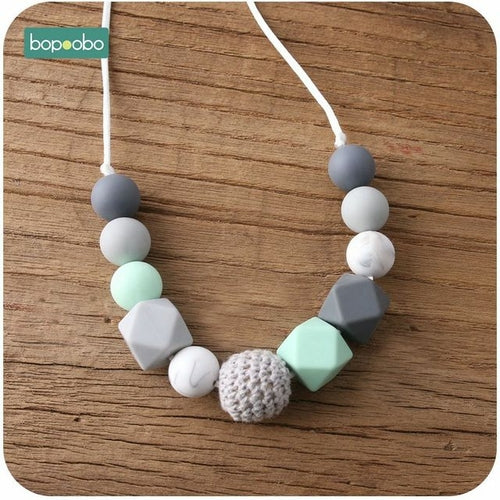 Bopoobo 1pc Baby Teething Silicone Necklace Food Grade Silicone Beads