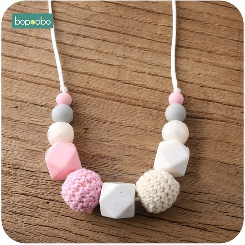 Bopoobo 1pc Baby Teething Silicone Necklace Food Grade Silicone Beads