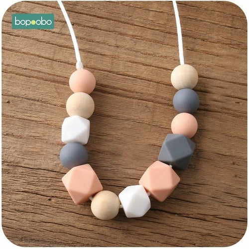 Bopoobo 1pc Baby Teething Silicone Necklace Food Grade Silicone Beads