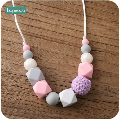 Bopoobo 1pc Baby Teething Silicone Necklace Food Grade Silicone Beads