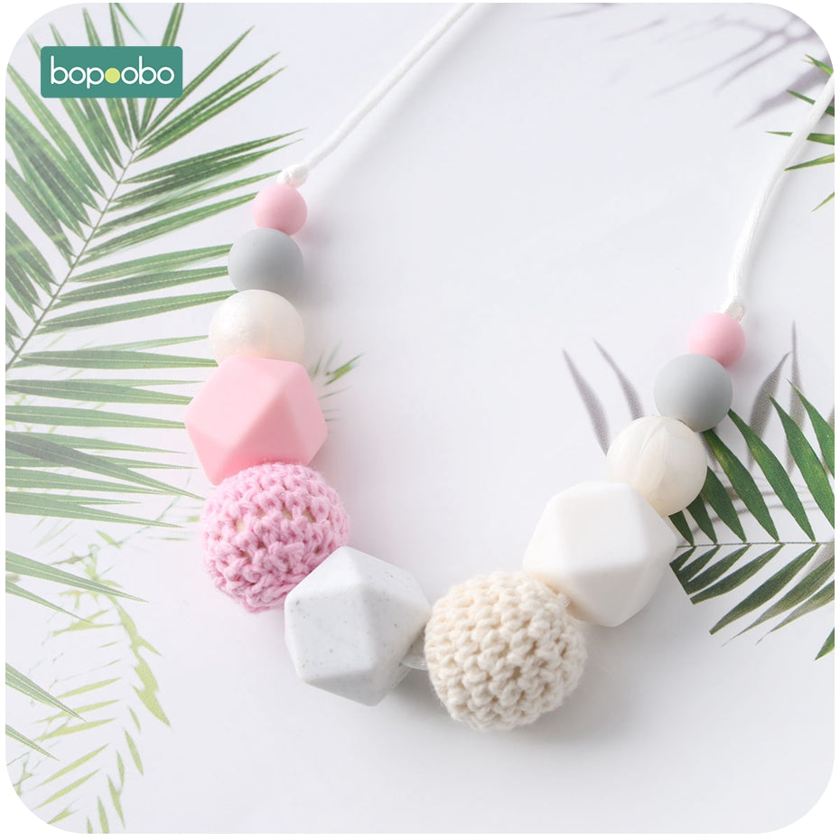 Bopoobo 1pc Baby Teething Silicone Necklace Food Grade Silicone Beads