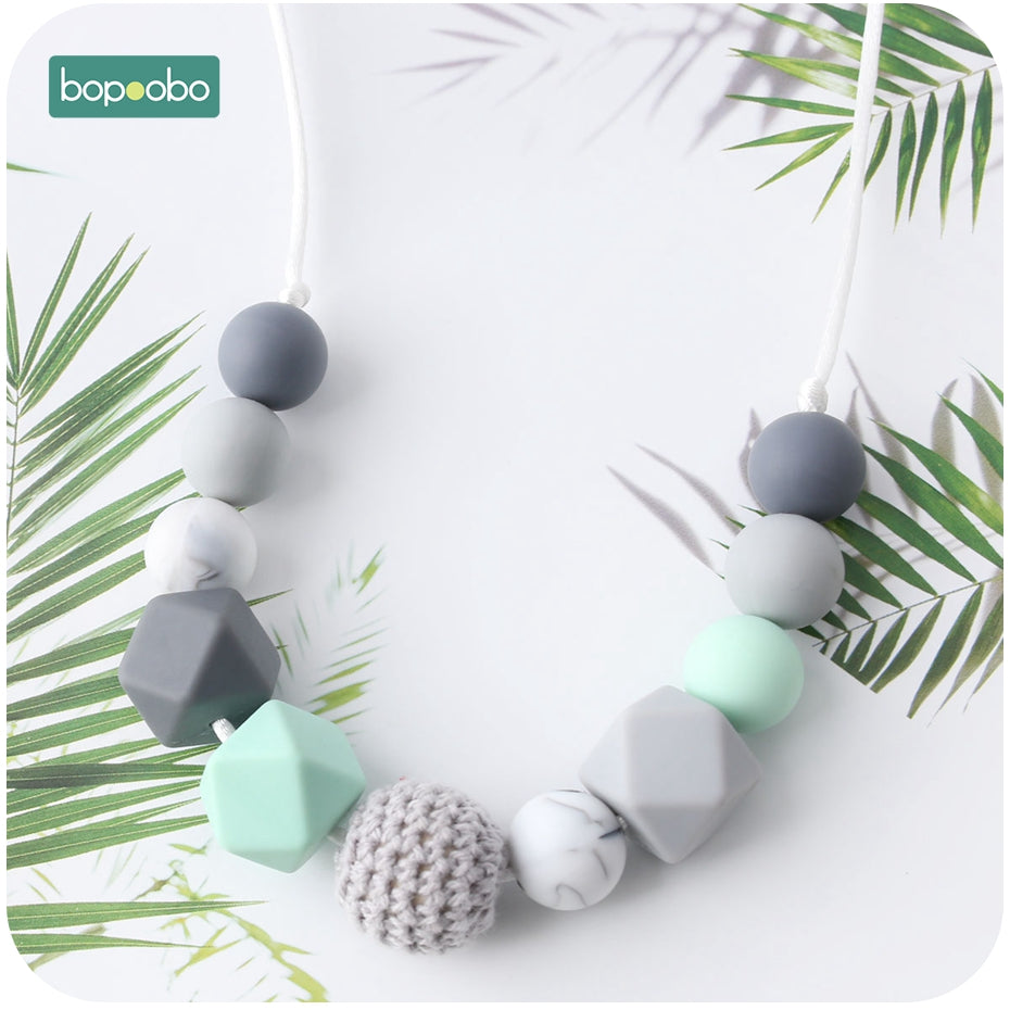 Bopoobo 1pc Baby Teething Silicone Necklace Food Grade Silicone Beads