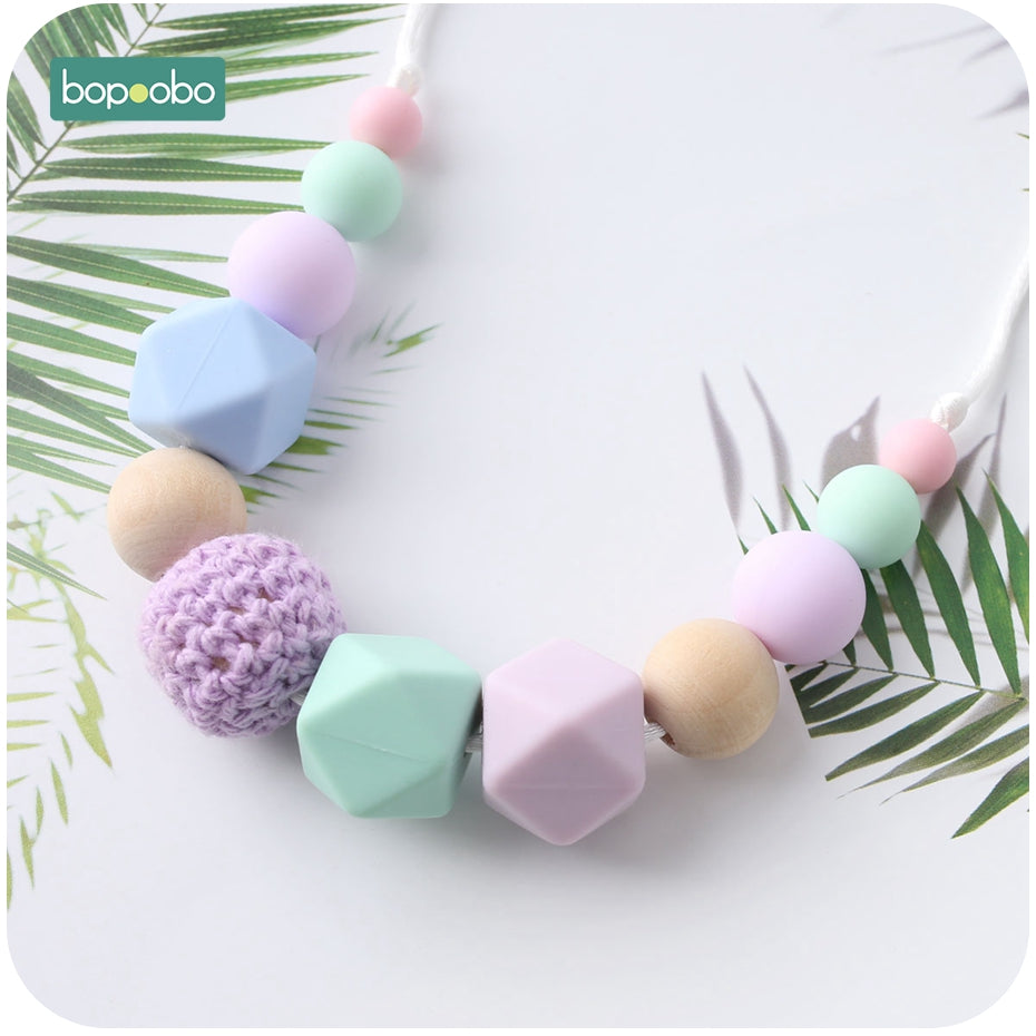 Bopoobo 1pc Baby Teething Silicone Necklace Food Grade Silicone Beads