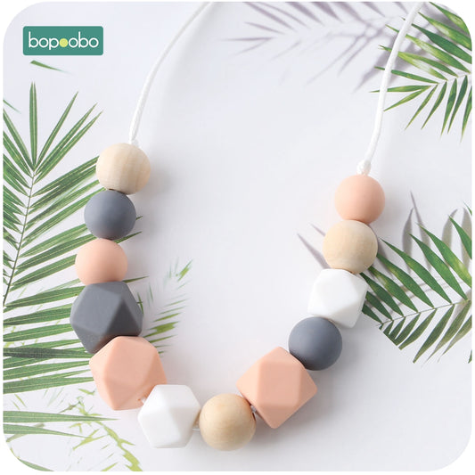 Bopoobo 1pc Baby Teething Silicone Necklace Food Grade Silicone Beads