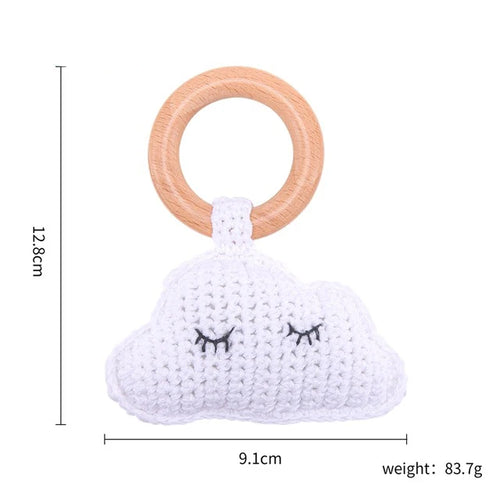 1Pc Wooden Baby Teether Crochet Elephant Rattle Toy BPA Free Wood