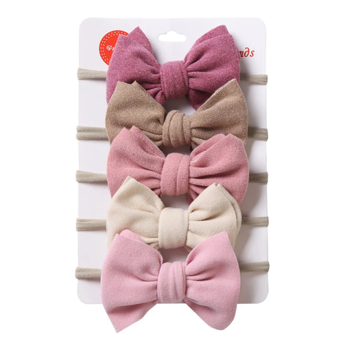 5Pcs/Lot Solid Bow Headband Faux Suede Polyester Waffle Elastic Nylon