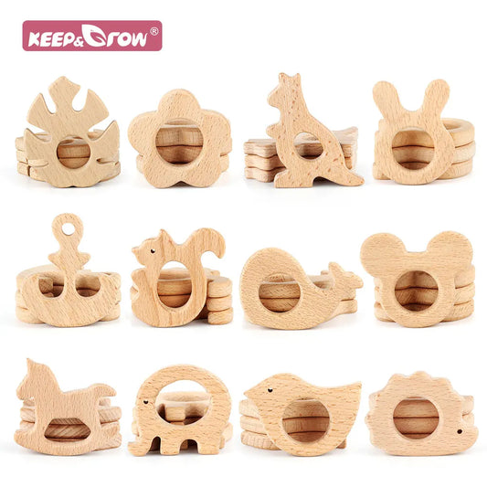 1pc Food Grade Wooden Teether Animal Cartoon Flower Cloud Mouse Tiny