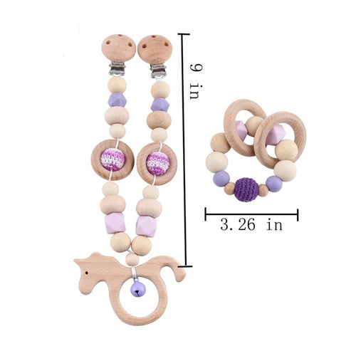 Baby Toys Silicone Beads Teethers Wooden Rings Handmade Bracelet