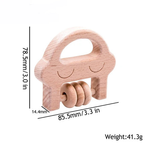 1pc Baby Toy Beech Bear Hand Teething Baby Rattles Wood Ring Cartoon