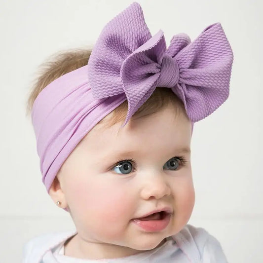 Solid Big Bow Topknot Headband for Baby Girls Elastic Nylon Hair Bands