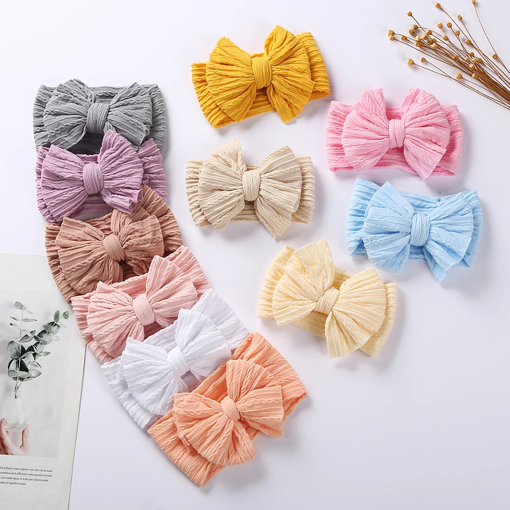 Solid Cable Bow Baby Headband for Child Nylon Layers Headwear Kids