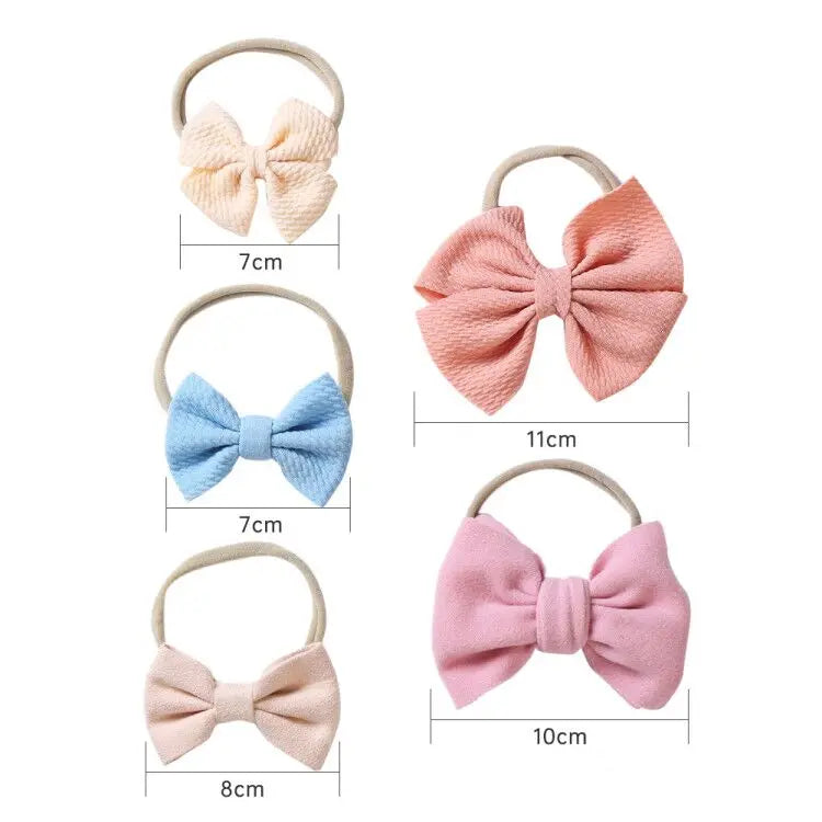 5Pcs/Lot Solid Bow Headband Faux Suede Polyester Waffle Elastic Nylon