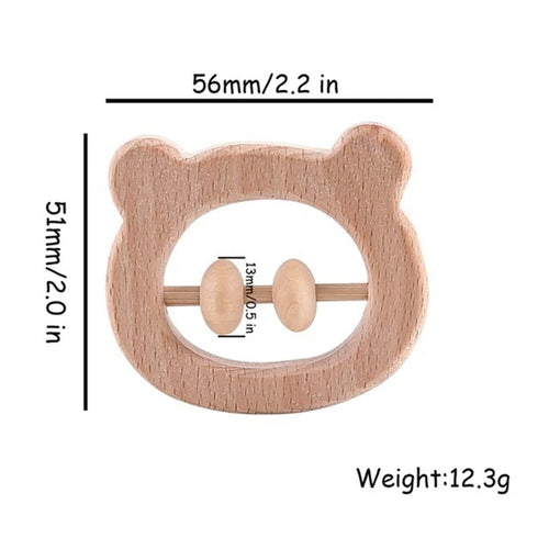 1pc Baby Toy Beech Bear Hand Teething Baby Rattles Wood Ring Cartoon