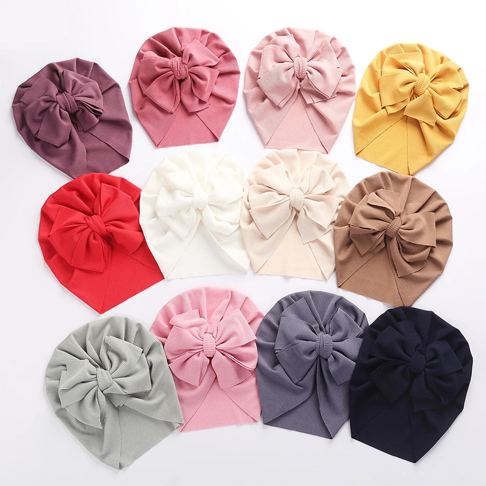 Solid Ribbed Bunny Knot Turban Hats for Baby Boys Girls Beanies