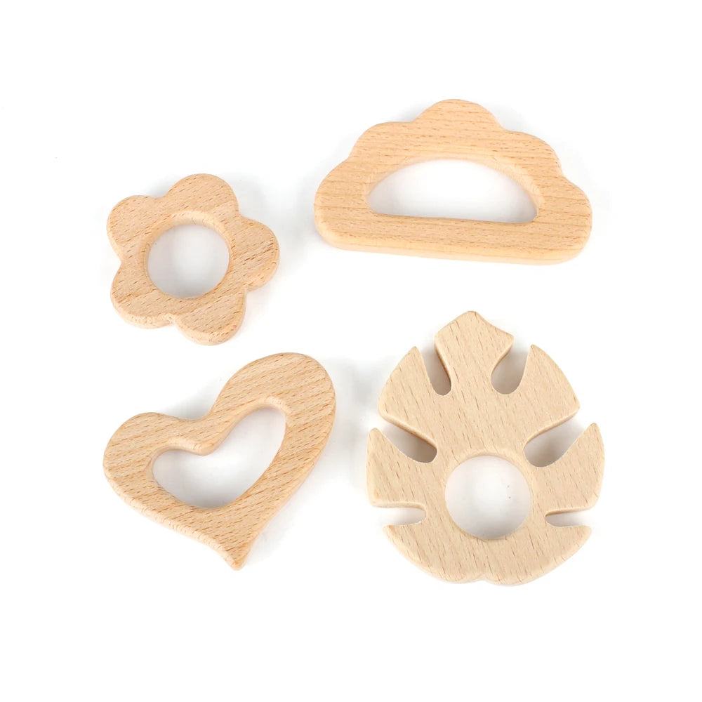 1pc Food Grade Wooden Teether Animal Cartoon Flower Cloud Mouse Tiny