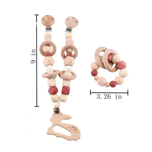 Baby Toys Silicone Beads Teethers Wooden Rings Handmade Bracelet