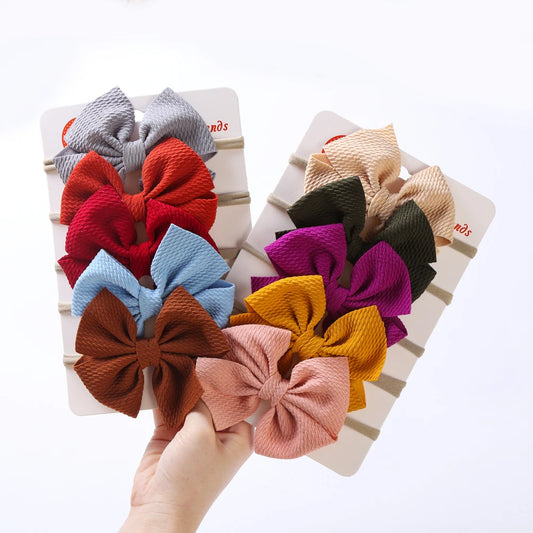 5Pcs/Lot Solid Bow Headband Faux Suede Polyester Waffle Elastic Nylon