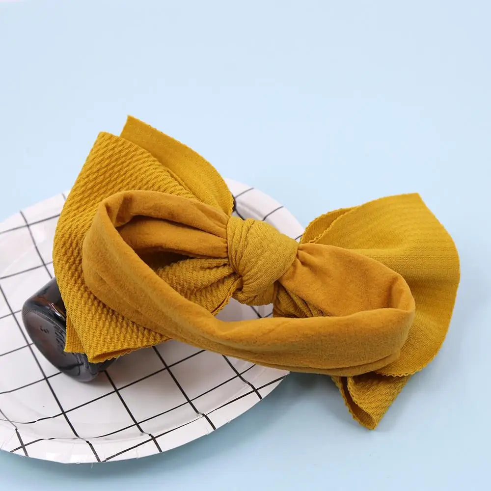 Solid Big Bow Topknot Headband for Baby Girls Elastic Nylon Hair Bands