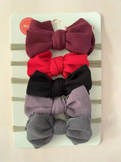 5Pcs/Lot Solid Bow Headband Faux Suede Polyester Waffle Elastic Nylon