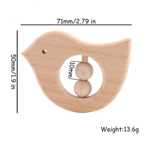 1pc Baby Toy Beech Bear Hand Teething Baby Rattles Wood Ring Cartoon